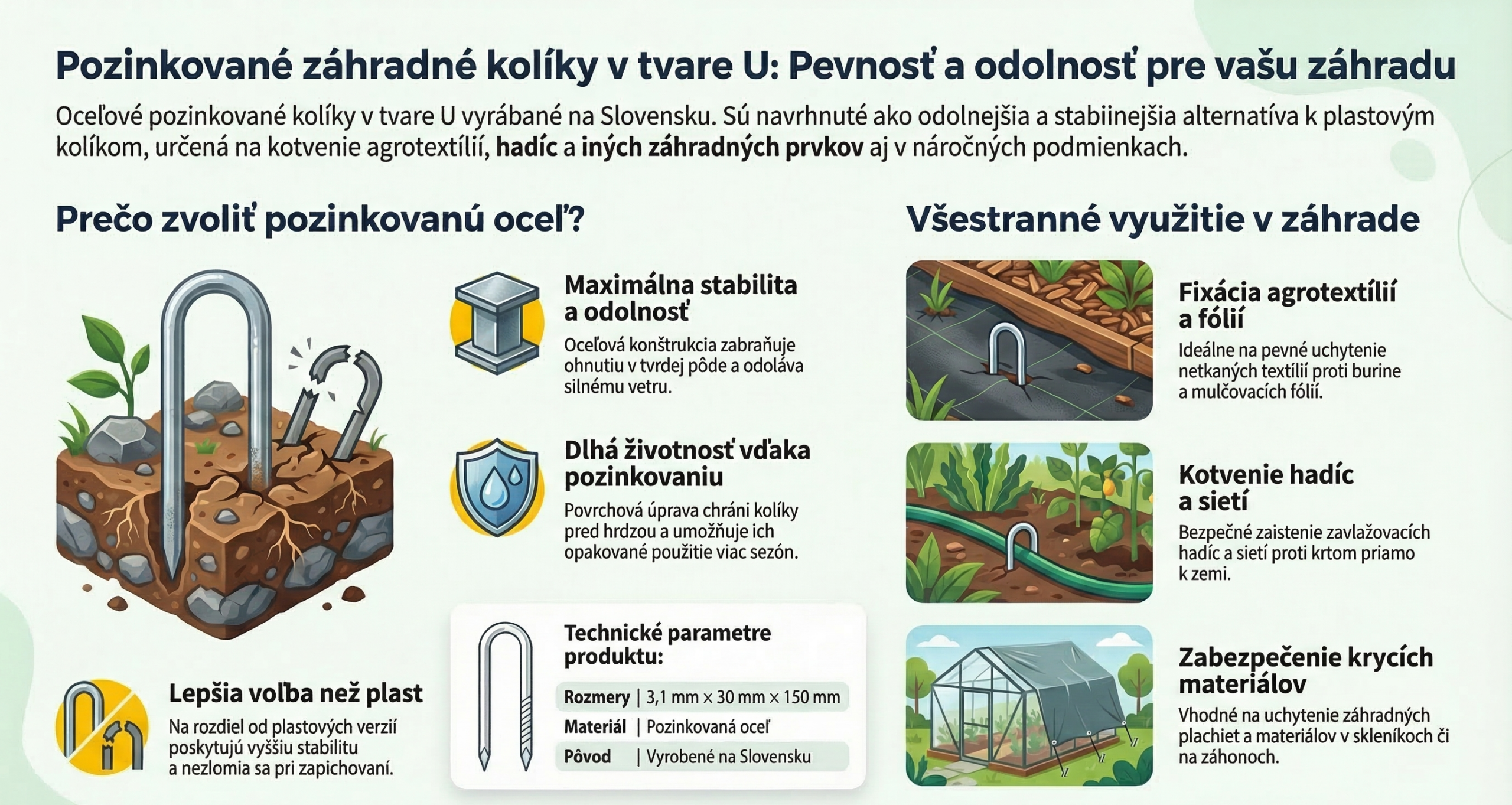 kotva U pre geotextíliu, kolík upevňovací, skoba zatĺkacia, kovový pozinkovaný kolík, kovové kolíky na agrotextíliu